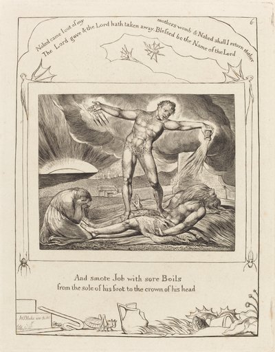Satan schlägt Hiob mit Geschwüren, 1825 von William Blake