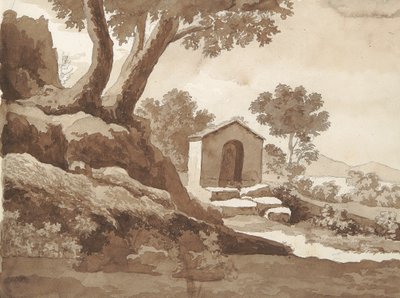 Rückseite: Gebäude in ländlicher Umgebung von William Brockedon