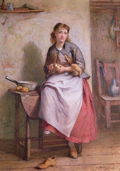 Mädchen schält Kartoffeln von William Harris Weatherhead