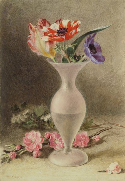 Glasvase und Blumen von William Henry Hunt