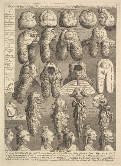 Die fünf Ordnungen der Perücken, 1761 von William Hogarth