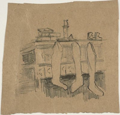 Weihnachtsstrümpfe über dem Kamin von William Michael Harnett