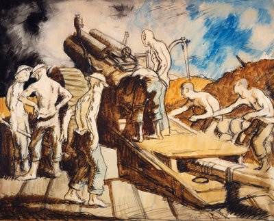Die Haubitze im Einsatz, um 1917 von William Orpen