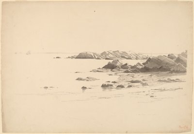 Felsiger Strand mit entfernten Booten von William Stanley Haseltine