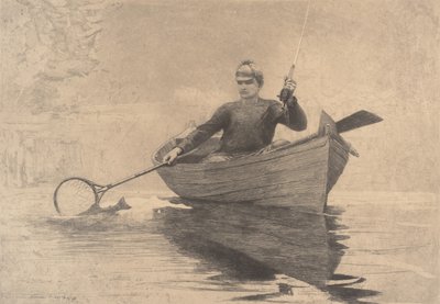 Fliegenfischen, Saranac Lake, 1889 von Winslow Homer