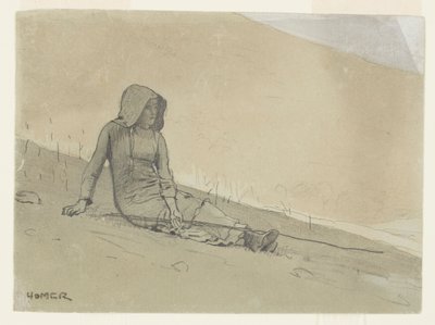 Mädchen, das auf einem Hügel sitzt von Winslow Homer