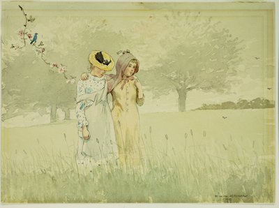 Mädchen spazieren in einem Obstgarten, 1879 von Winslow Homer