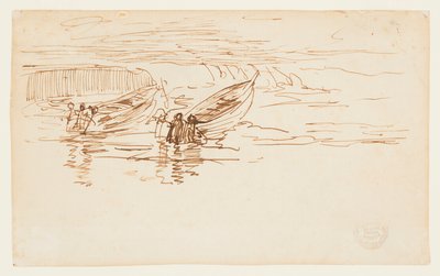 Zwei Dories werden zu Wasser gelassen, England von Winslow Homer