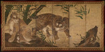 Löwen und Tiger in Pfingstrosen und Bambus von Yamaguchi Sekkei