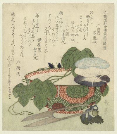 Blühende Winde in einer Porzellanschale von Yashima Gakutei