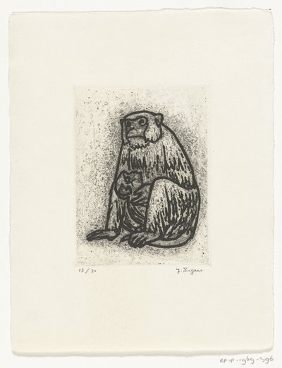 Affe mit Jungem von Yo Sugano (signed by artist)