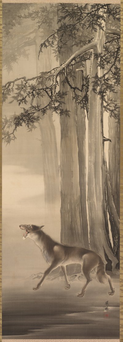 Heulender Wolf in einem tiefen Bergtal von Yoshimura Hōryū