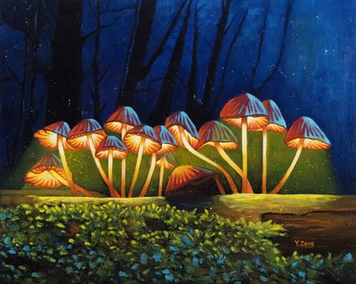 Nachtlicht leuchtende Pilze, 2023 von Yue Zeng