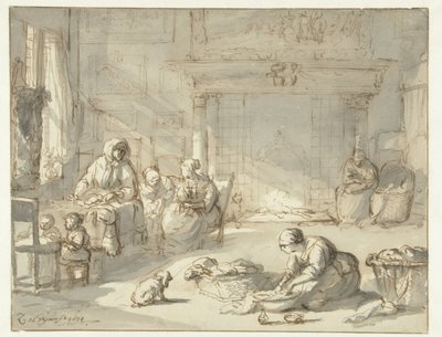 Innenraum eines Hauses mit Frauen und Kindern von Zacharias Blijhooft