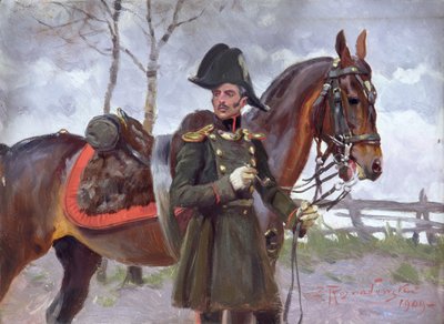 Napoleonischer Soldat mit einem Pferd von Zygmunt Rozwadowski
