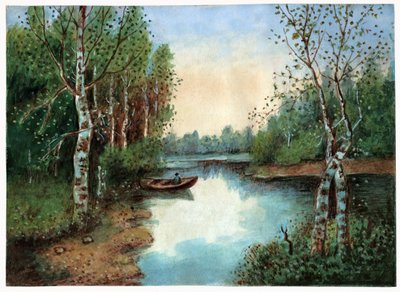 Teich mit einem Boot, ca. 1930 von . .