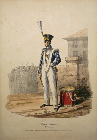 Royal Marines Trommler, ca. 1829 (handkolorierte Lithografie) von after Edward Hull