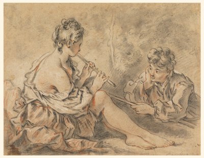 Hirtin spielt für einen Hirten von after Francois Boucher