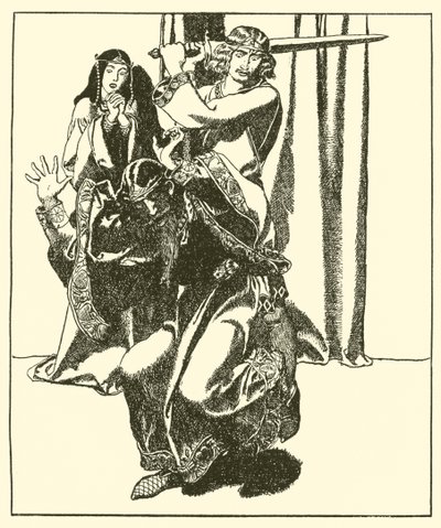 Sir Tristram greift König Mark an von after Howard Pyle