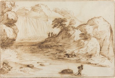Landschaft mit Wasserfall von called Guercino Giovanni Francesco Barbieri