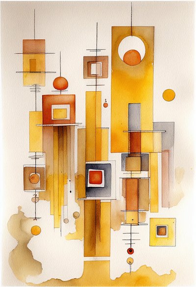 Abstrakte Aquarellmalerei, geometrische Abstraktion von F. Abderrahim