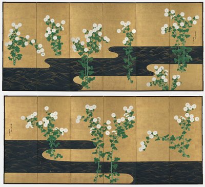 Chrysanthemen an einem Bach von possibly by Ogata Kōrin