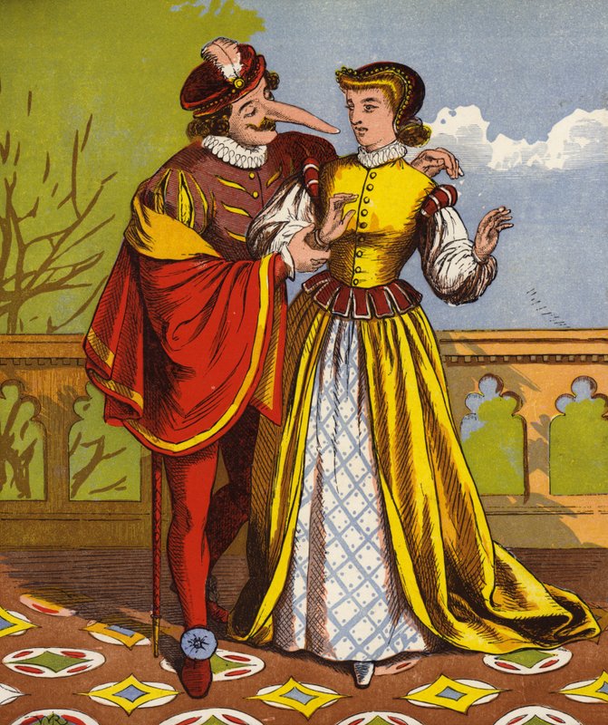 Mann mit langer Nase, möglicherweise Cyrano De Bergerac von English School