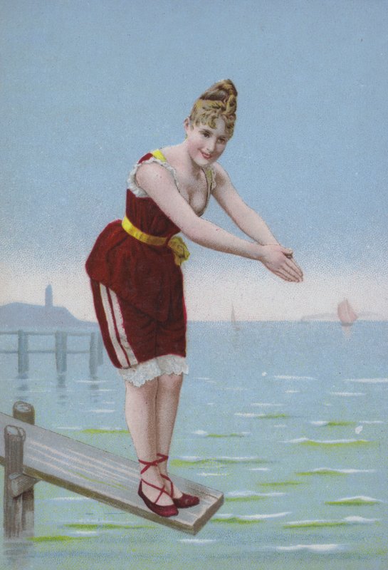 Frau auf einem Sprungbrett am Meer von European School