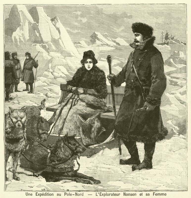 Eine Expedition zum Nordpol: Der norwegische Entdecker Fridtjof Nansen und seine Frau von French School