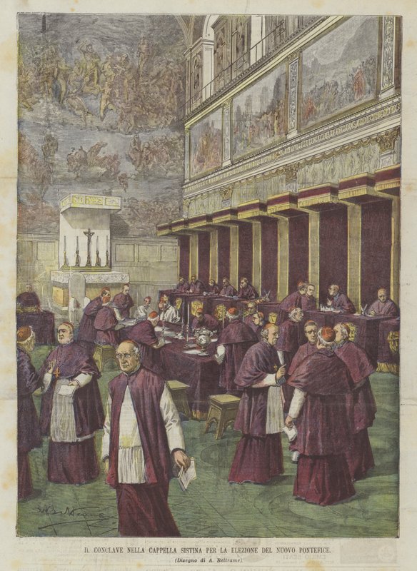 Das Konklave in der Sixtinischen Kapelle zur Wahl des neuen Papstes von Achille Beltrame