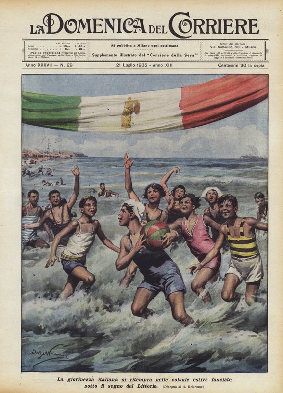 Die italienische Jugend erholt sich in den faschistischen Sommerkolonien unter dem Zeichen des Littorio von Achille Beltrame