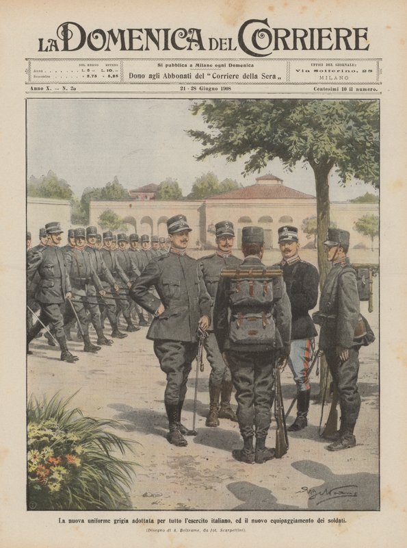 Die neue graue Uniform für die gesamte italienische Armee und die neue Ausrüstung der Soldaten von Achille Beltrame