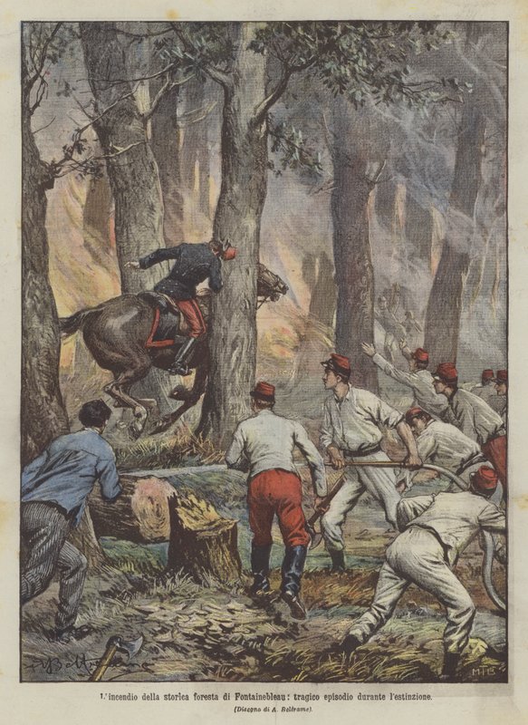 Der Brand des historischen Waldes von Fontainebleau, tragische Episode während der Löschung von Achille Beltrame