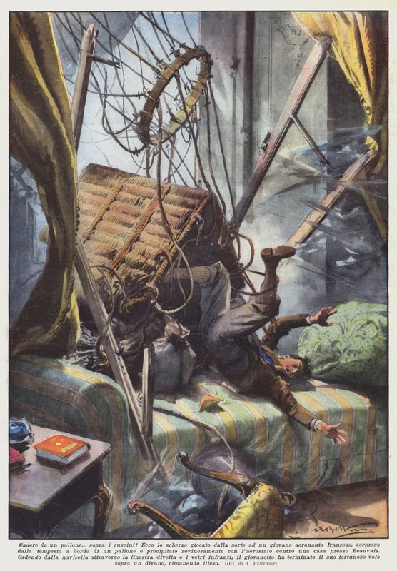 Von einem Ballon fallen? Auf Kissen! von Achille Beltrame
