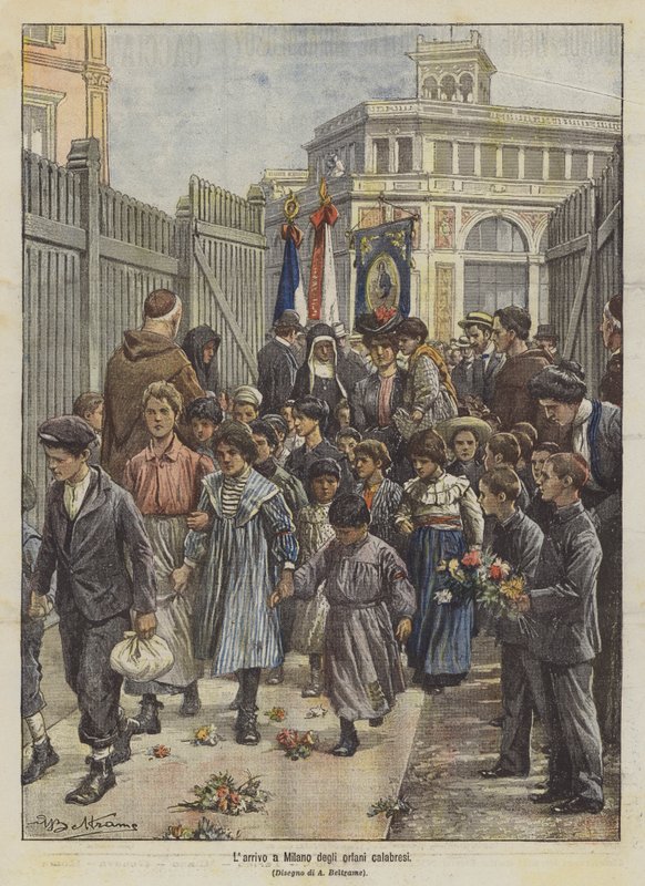 Die Ankunft der kalabrischen Waisen in Mailand von Achille Beltrame