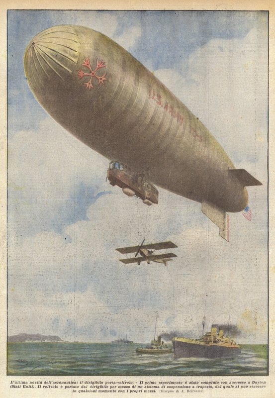 Die neueste Errungenschaft der Luftfahrt, das Luftschiff-Träger von Achille Beltrame