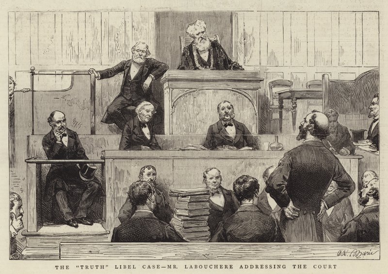Der Wahrheitsverleumdungsfall, Mr. Labouchere spricht vor Gericht von Adrien Emmanuel Marie
