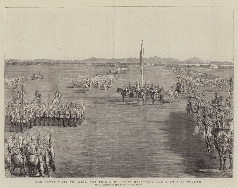 Der königliche Besuch in Indien, der Prinz von Wales bei der Truppeninspektion in Poonah von Alfred Chantrey Corbould