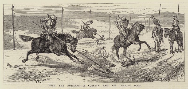 Mit den Russen, ein Kosakenüberfall auf türkische Hunde von Alfred Chantrey Corbould