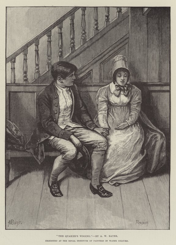 Das Werben des Quäkers, ausgestellt im Royal Institute of Painters in Water Colours von Alfred Walter Bayes