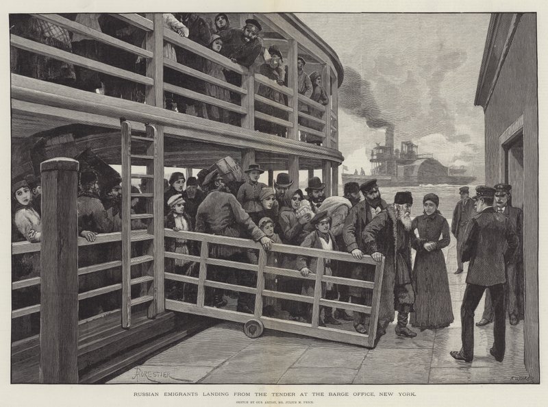 Russische Emigranten landen vom Tender am Barge Office, New York von Amedee Forestier