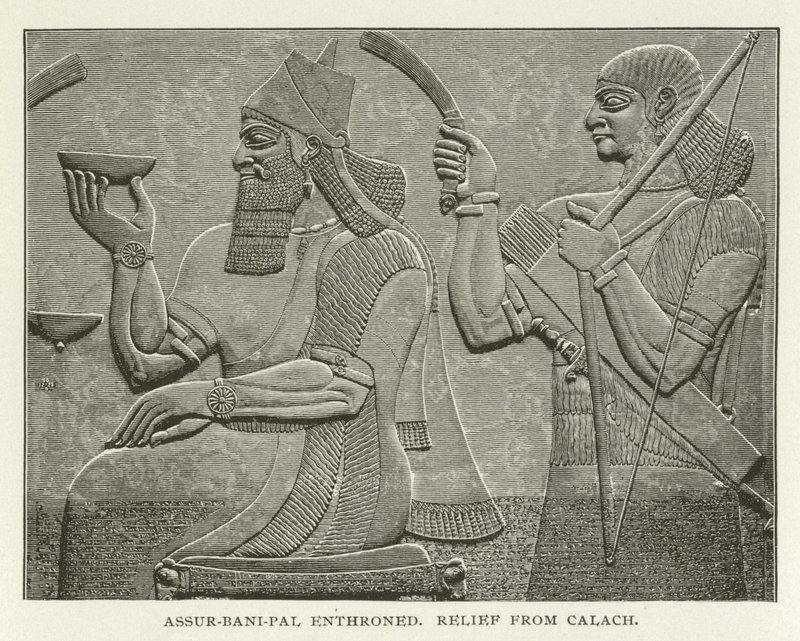 Assur-bani-pal auf dem Thron, Relief aus Kalach von American School