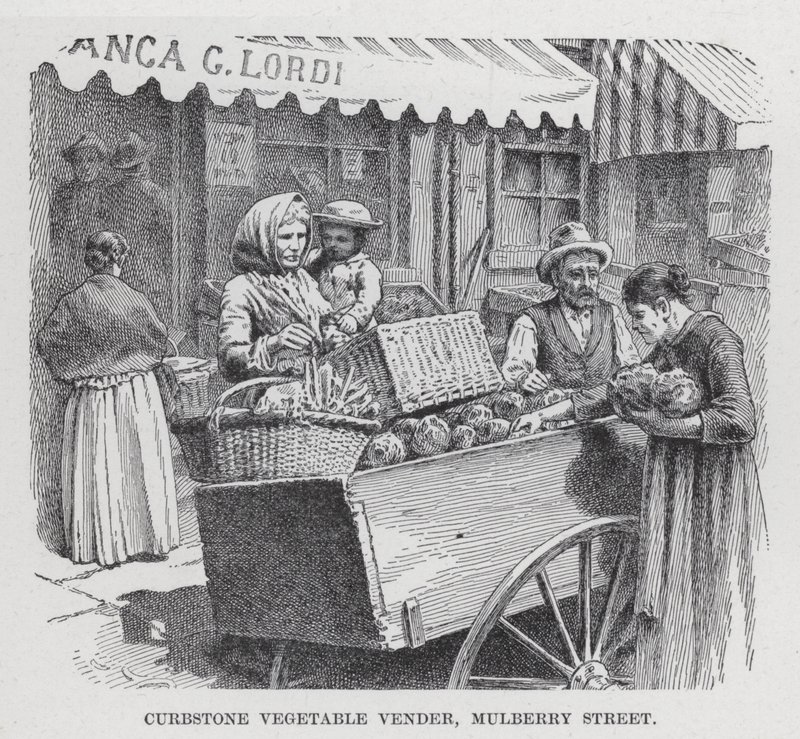 Bordstein-Gemüseverkäufer, Mulberry Street von American School