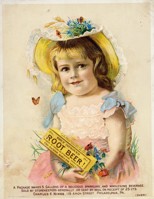 Mädchen, Werbung für Hires Improved Root Beer von American School
