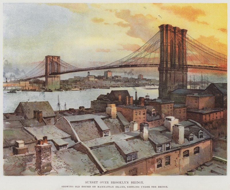 Sonnenuntergang über der Brooklyn Bridge von American School