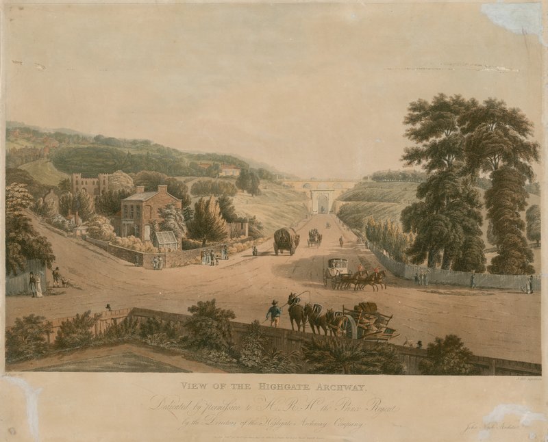 Ansicht des Highgate-Bogens von Augustus Charles Pugin