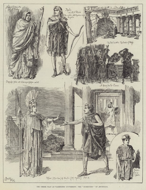 Das griechische Schauspiel an der Universität Cambridge, die Eumeniden von Aischylos von Bernard Partridge