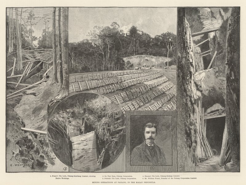 Bergbauarbeiten in Pahang, auf der malaiischen Halbinsel von Charles Auguste Loye