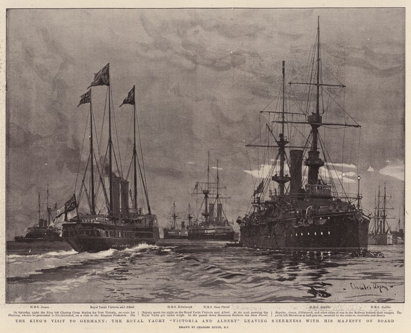 Der Besuch des Königs in Deutschland, die königliche Yacht Victoria und Albert verlässt Sheerness mit Seiner Majestät an Bord von Charles Edward Dixon