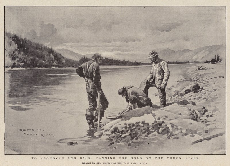 Nach Klondyke und zurück, Goldwaschen am Yukon River von Charles Edwin Fripp